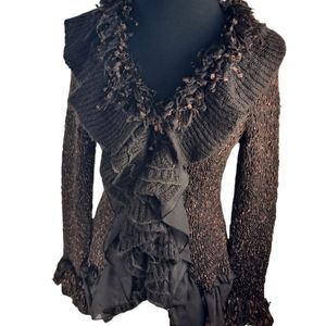 John Fashion Sweaters Womens Sz S Brown Waterfall Cardigan.